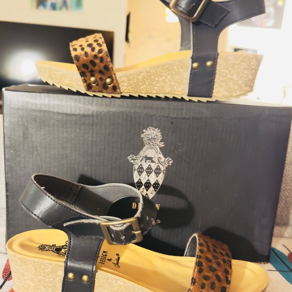 Leopard print and Black Wedge sandals with Stylish leopard print Design size 6 - Picture 4 of 6